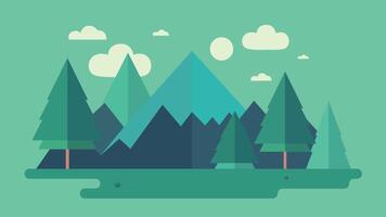 Green Mountain Mount Nature View Landscape with Pine Fir Conifer Trees in Forest vector