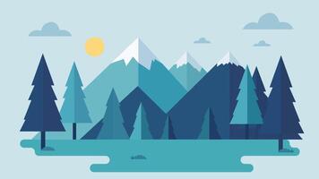Mountain Nature View Landscape with Pine Trees in Forest with Sun in Bright Sky vector