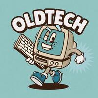 Retro Computer Trendy Retro Cartoon Hand Drawn vector