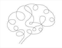 Continuous single line drawing of brain outline vector