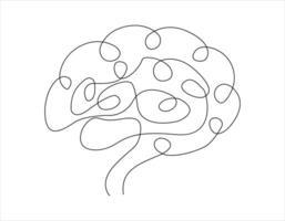 Continuous single line drawing of brain outline vector