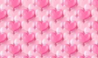 seamless pastel pink background adorned with smooth, 3D inspired hearts featuring subtle gradients. vector