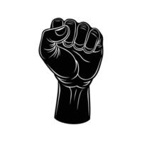 Clenched Fist Black and White Line Art Symbolizing Strength, Power, and Uni vector