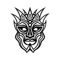 Intricate Tribal Mask Black and White Line Art with Geometric Patterns and Ethnic Design vector