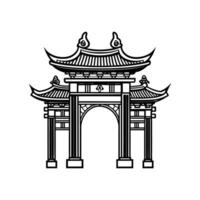 Traditional Chinese Gate and Pagoda Design in Black and White Line Art for Asian Architecture vector