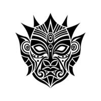 Tribal Mask Illustration - Black and White Intricate Line Art with Geometric Patterns and Bold Design vector