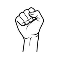 Clenched Fist Outline - Black and White Line Art Symbolizing Strength, Power, Unity, and Protest vector