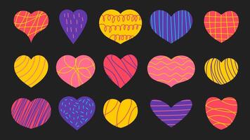 Modern Heart Shape Set with hand drawn texture vector