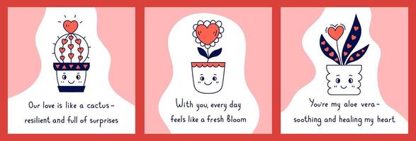 Valentines day Card with Funny Phrase Set vector