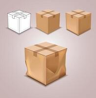 Brown Boxes with set of realistic cardboard packages with view on empty Background vector