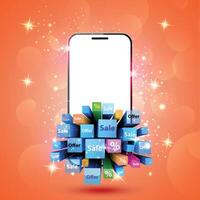 Smart phone with multi sales pop-up Background vector