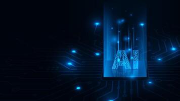 Artificial Intelligence text effect with cpu microchip digital and technology concept. Abstract futuristic background. vector
