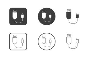 usb cable icon design 6 variations. Set electronic hardware icons. Isolated on white background. vector