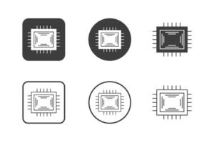 cpu icon design 6 variations. Set electronic hardware icons. Isolated on white background. vector