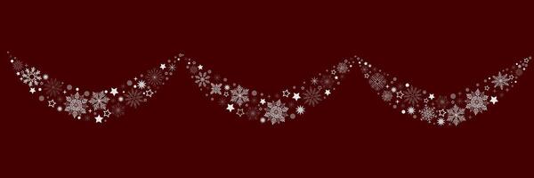 A red border with lines featuring snowflakes and festive patterns in a decorative Christmas and holiday themed illustration. Snowflake patterns are created to be shaped into hanging bunches. vector