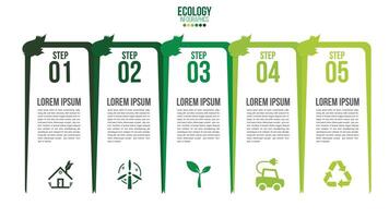 Ecology infographics green friendly environment with leaf and world map design layout vector
