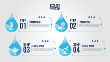 nfographics eco water timeline blue design elements process 4 steps or options parts with drop of water vector