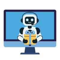 The chatbot giving a gift on the computer monitor screen vector