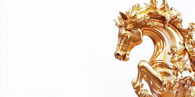 Golden chess knight in mid air with detailed intricate design photo