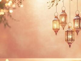 Decorative lanterns on pastel peach background for tranquil ambient decor photo