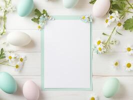 Simple Easter shopping list template with pastel eggs and daisies for festive planning photo
