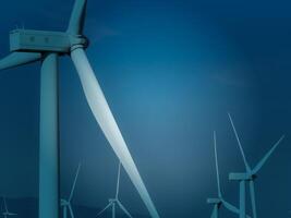 Wind energy and sustainable power generation with wind turbines, Eco-friendly solutions for renewable resources. Wind power farm and sustainable development of renewable energy, green technology. photo