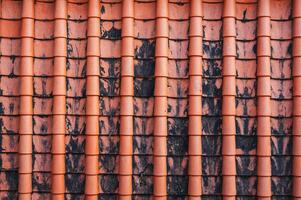 A close-up image of the traditional tile roof pattern of an old Buddhist temple. Texture for the background photo