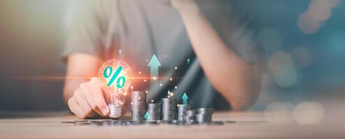 concept interest rates and dividends ,investment growth percentage and interest on deposits ,increase in interest rates ,Retirement returns ,increase of business profits,finance and investment photo