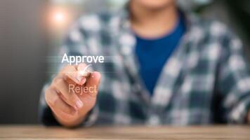Business Agreements and Approvals ,business contract signing ,Confirmation of contract documents or warranty card ,employment project review ,Checklist with checkmarks and checkboxes ,Assessment photo