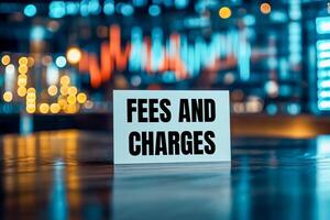 Fees and charges message written on white paper card on financial chart. Conceptual fees and charges symbol. photo