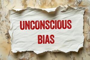 Unconscious bias message written on ripped torn paper piece. Conceptual unconscious bias symbol. photo