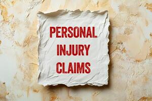 Personal injury claims message written on ripped torn paper piece. Conceptual personal injury claims symbol. photo