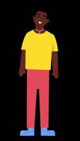 Young Boy Smiling And Looking Around 2D Animation Vertical Alpha Channel video