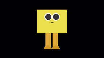 Cube Head Character Looking Around 2D Animation Alpha Channel video