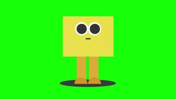 Cube Head Character Looking Around 2D Animation Green Screen video