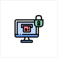 A computer with a padlock on it vector