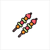 Two skewers with fruit on them on a white background vector