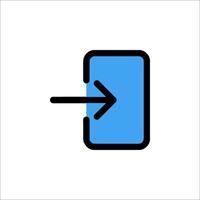 A blue and black icon of a phone with an arrow pointing to it vector