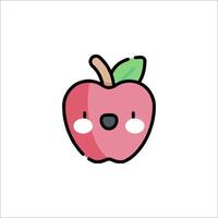An apple with a cute face and green leaves vector