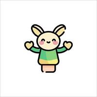 A cute bunny in a green sweater with a heart vector