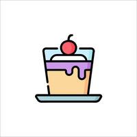 A dessert with a cherry on top is shown in a line drawing vector