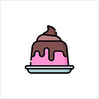 A chocolate pudding with a pink top on a plate vector