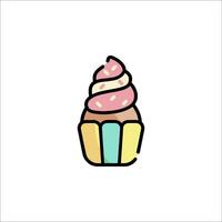 A cupcake icon with a pink and blue icing vector