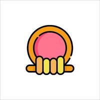 A pink and yellow circle with a hand holding it vector