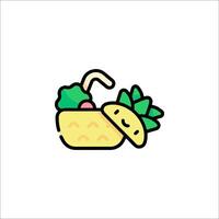 A pineapple and a basket of vegetables in a cartoon style vector