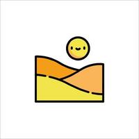 A smiley face icon with a mountain and a sun vector