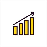 A graph bar icon with a yellow arrow vector