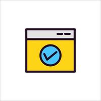 A yellow and blue icon of a check mark vector