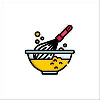 A bowl with a whisk and a bowl of batter vector