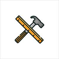 A hammer and ruler icon on a white background vector